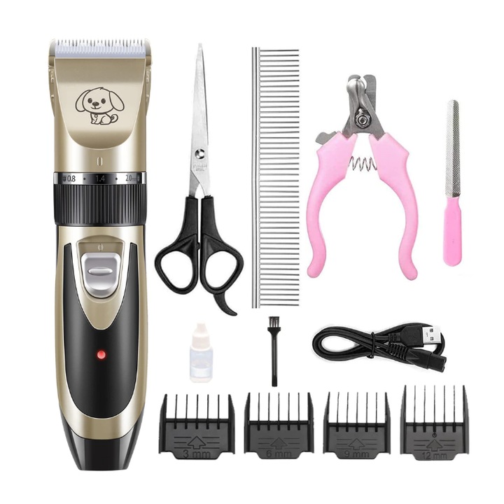 Set de tuns caini, 1500mAh, Lame lavabile, Incarcare USB, Negru/Auriu