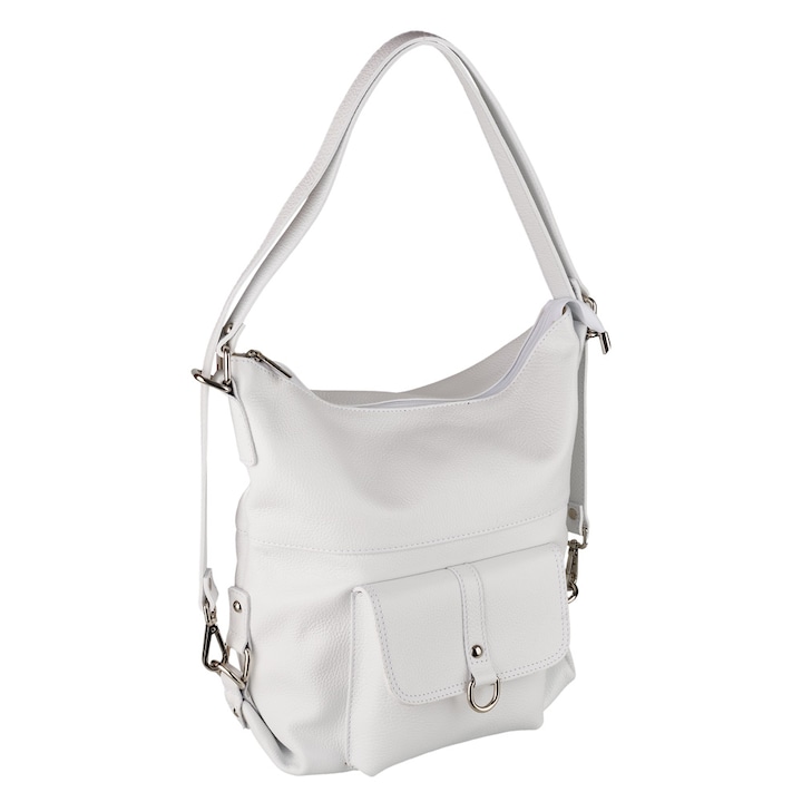 Geanta Ayline, tip rucsac alb din piele 100% naturala 8110