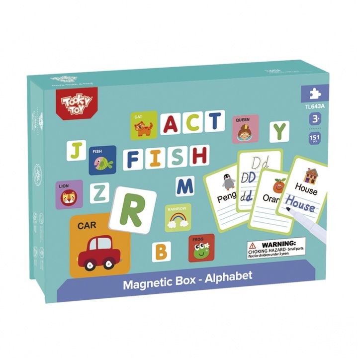 Cutie magnetica puzzle cu alfabet, Tooky Toy, jucarii educative Montessori, 3ani+, 151pcs