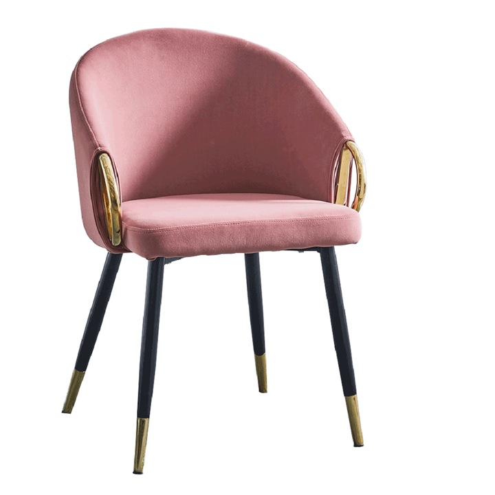 Fotel rózsaszín bársony kárpitozás arany króm lábak Donko 55x56x78 cm