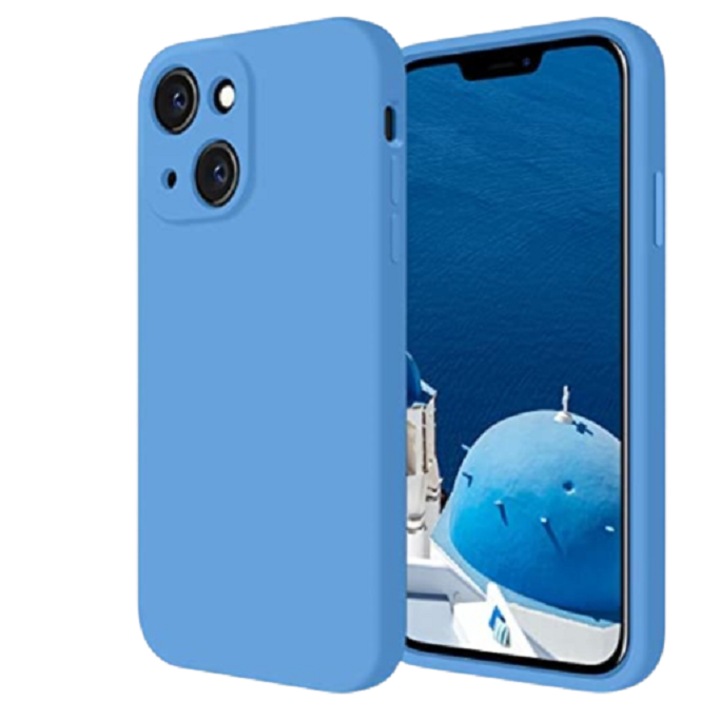 Husa silicon antisoc cu microfibra in interior compatibila cu Iphone 13 Albastru Oceanic