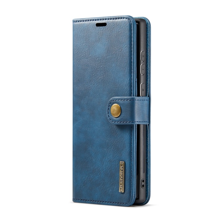 Husa pentru Samsung Galaxy S22 Ultra, CaseMe, piele, 2 in 1, protectie superioara, inchidere magnetica, tip portofel, back cover, stand, Albastru