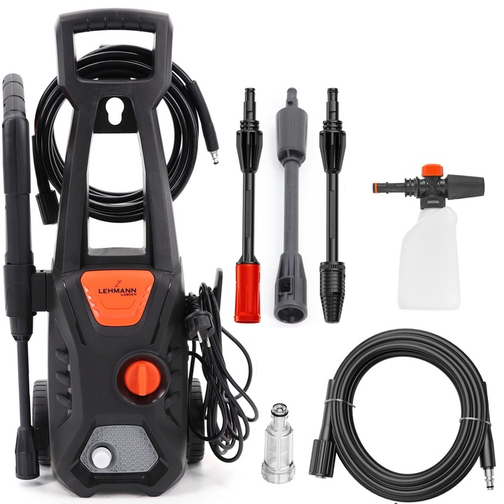 Aparat de spalat cu presiune, Lehmann Jukon, Alimentare La retea, 1600 W, 130/200 bar, 480 l/h, Negru/Portocaliu