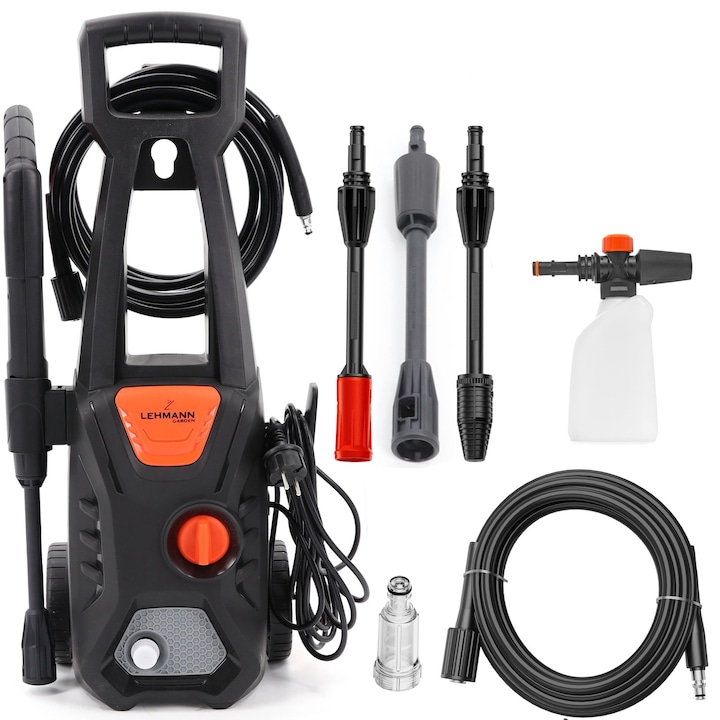 Водоструйка Lehmann Jukon, 1600 W, 130/200 бара, 480 л/ч, Черен/оранжев