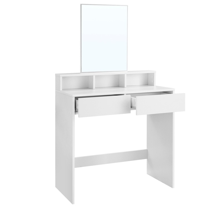 VASAGLE тоалетка с правоъгълно огледало, 80 x 40 x 140 см, модерен стил, бяло RDT113W01
