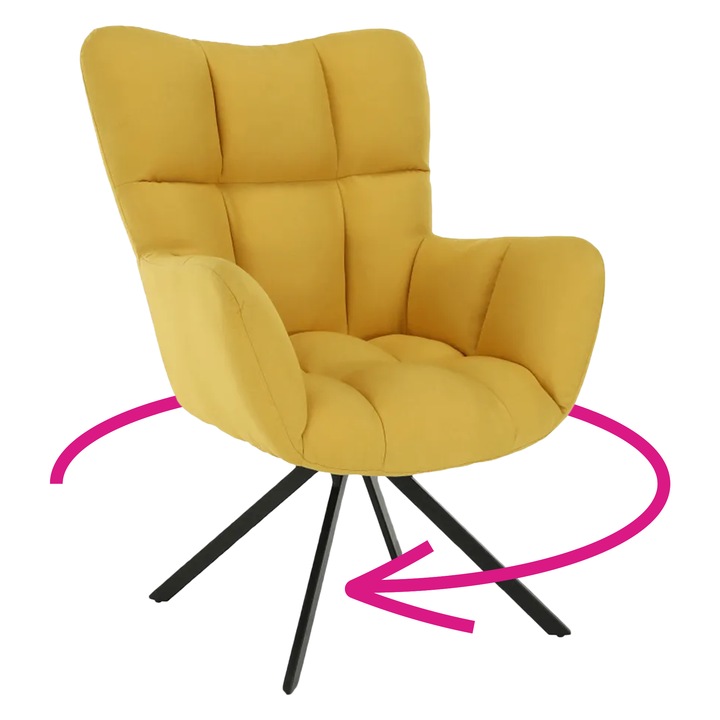 Въртящо се кресло жълта текстилна тапицерия черни метални крака Komodo 67x72x97 см