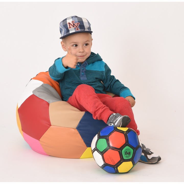 Fotoliu (Mic) Minge Telstar - Baby - Mozaic (piele eco) umplut cu perle polistiren (fotoliu minge marca Pufrelax)