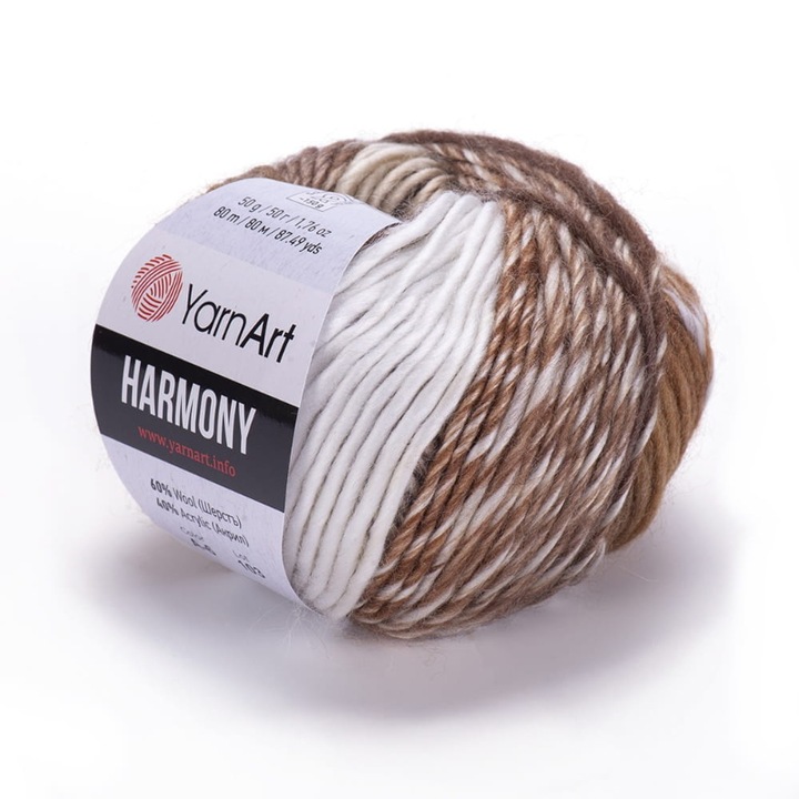 Fir textil Harmony, YarnArt, Lana/Acril, 80m, Maro/Alb