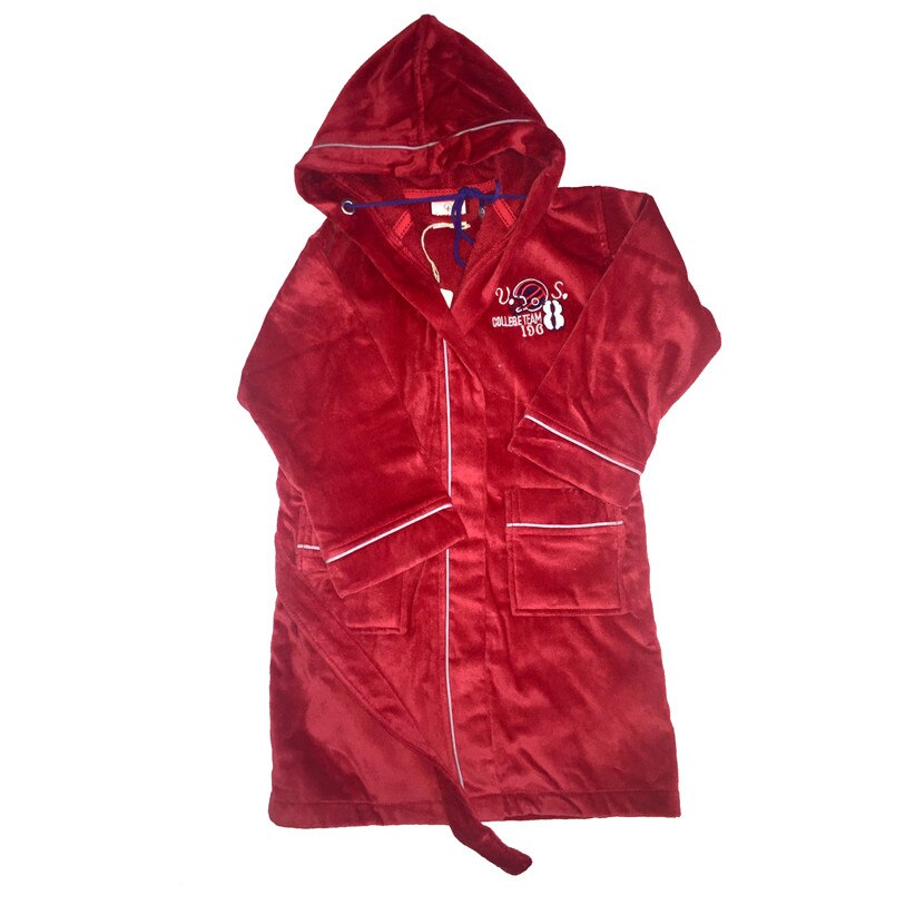 Halat de baie Sports Team baieti 7-8 ani, rosu bumbac organic