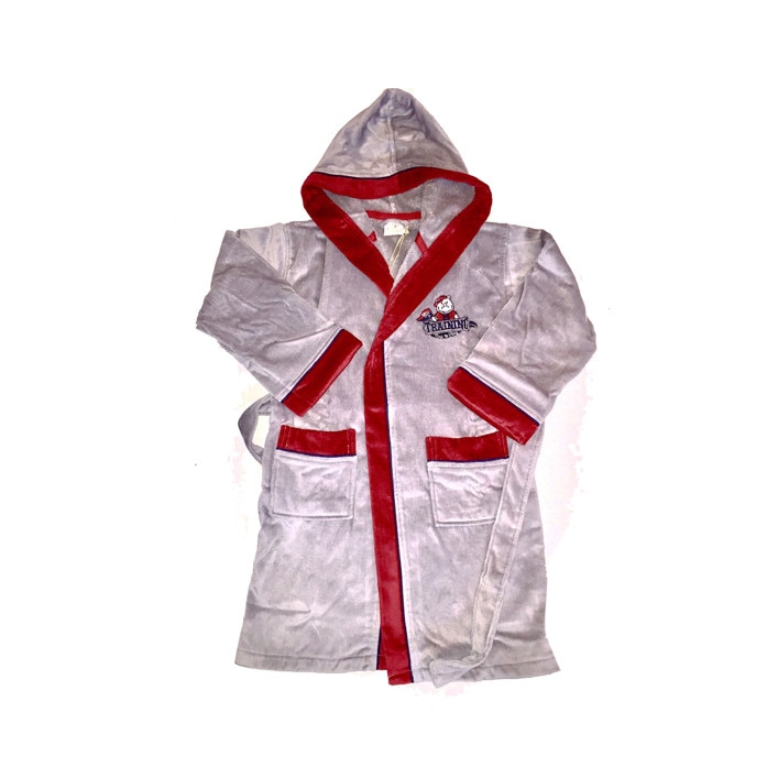 Halat de baie Time to Play Baieti 7-8 ani gri/rosu bumbac organic