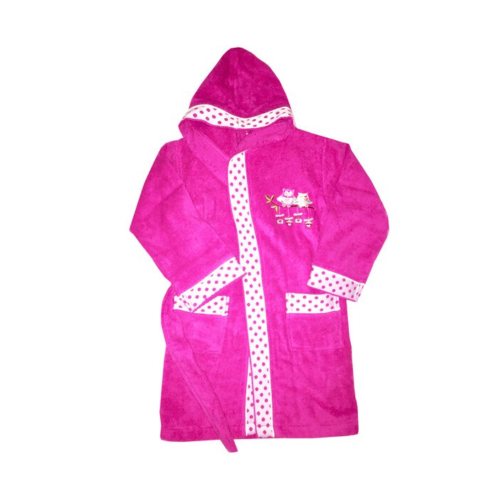 Halat de baie Little Bird fete 5-6 ani, fucsia bumbac organic