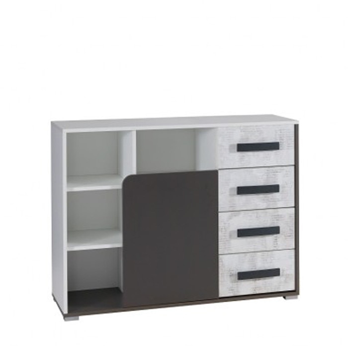 Comoda Bruno 3, Genarom, Alb / Grafit / Enigma, 110 x 85 x 37 cm