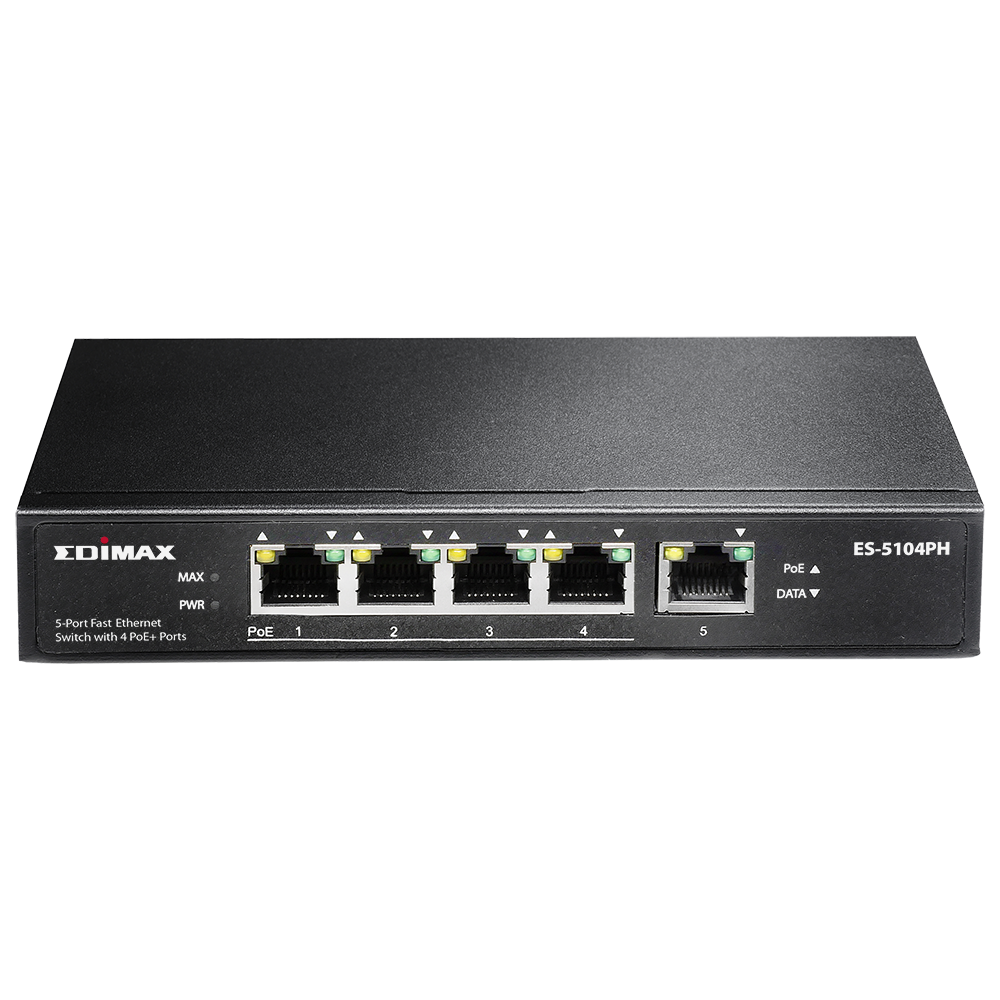 Switch Edimax ES-5104PH, 5 x 10/100 Mbps, 4 porturi PoE+