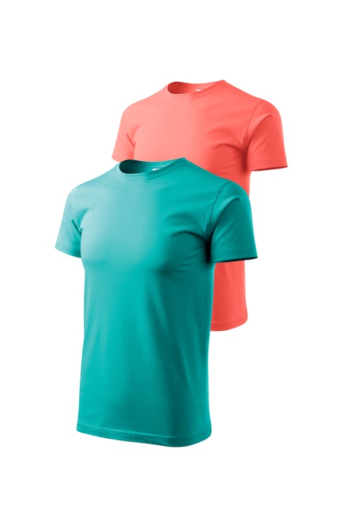 Set 2 tricouri de barbati, Malfini, Bassic New, L, Verde smarald/Coral