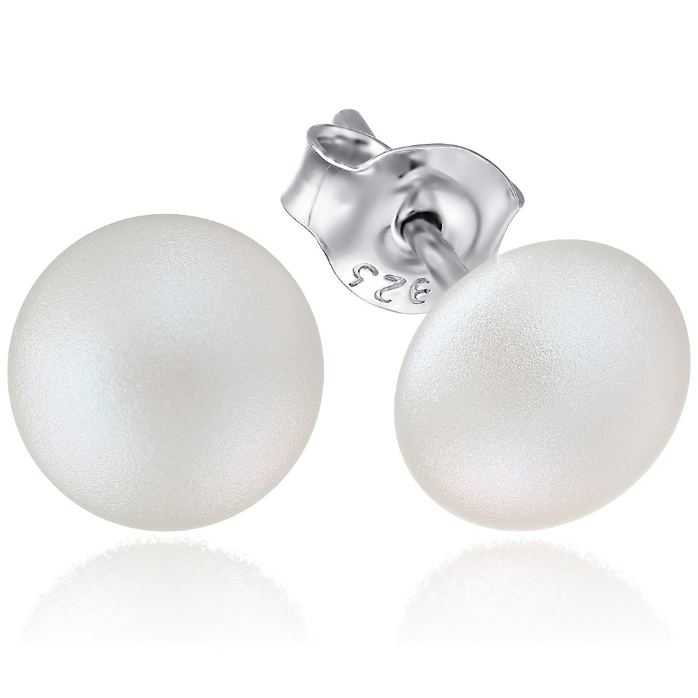 Cercei Argint 925 placat cu rodiu cu cristale Swarovski® Pearl 8mm Pearlescent White, Surub