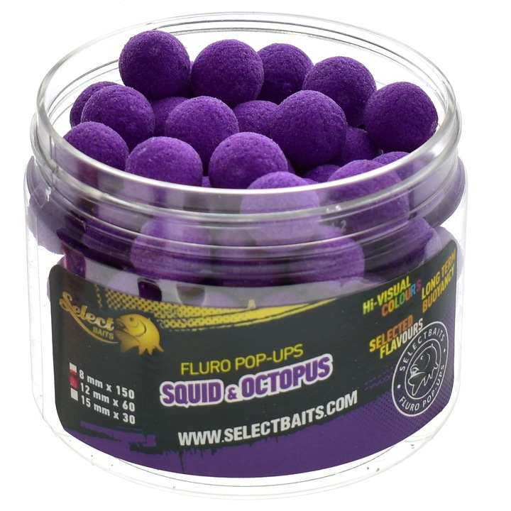 Захранка Pop Up Select Baits, вкус на калмари и октопод, 15 мм, лилав цвят, 30 бр.