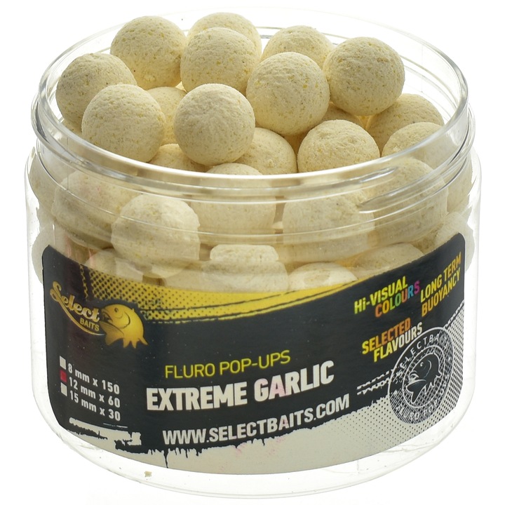 Pop Up Select Baits, Extreme fokhagyma ízű, 15mm, Fehér színű, 30 db