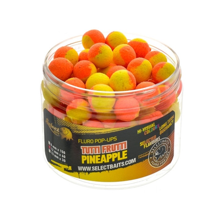 Pop Up Select Baits Kéttónusú, Tutti Frutti ízű, 12mm, Sárga-Narancs szín, 60 db