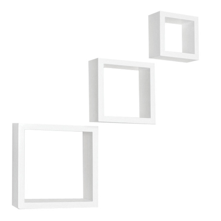 Комплект 3 бели MDF рафтове Kvadro 25.4x8.7x25.4 cm