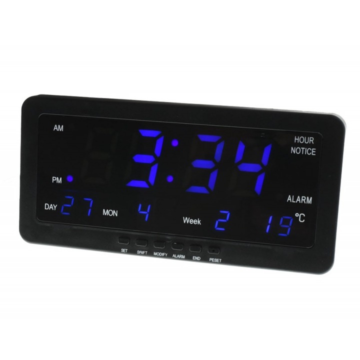Ceas Digital LED 1008 Albastru – Afisaj Mare pentru Birou, Sala de Sport, Cronometru si Timer Inclus