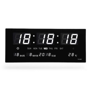 Ceas Digital de Perete cu Lumina Led Alb, Calendar, Temperatura, Alarma, Termometru 36x15cm