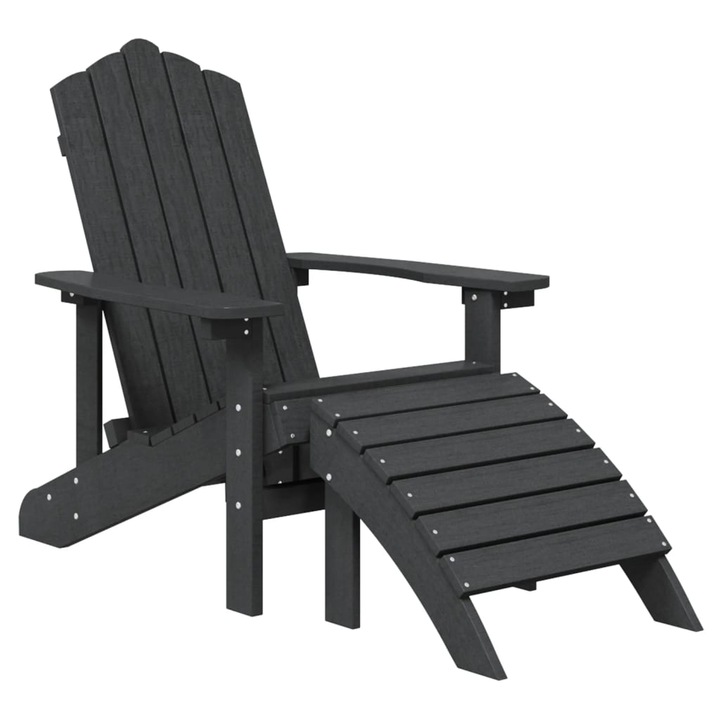 Scaun de gradina Adirondack cu suport picioare vidaXL, 73 x 83 x 92 cm, antracit, HDPE
