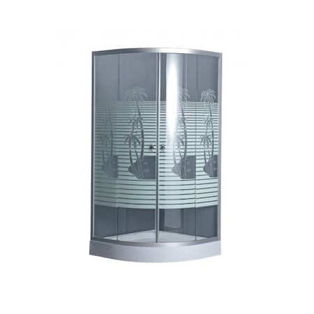 Cabina dus 90/90 cm, geam palmieri cu cadita semirotunda alba