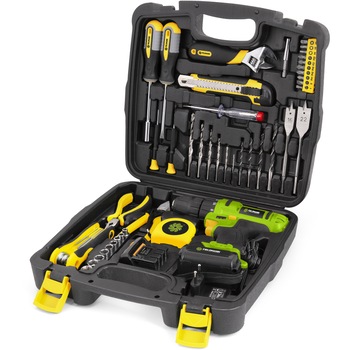 Kit masina de gaurit si unelte, Fieldmann, FDV 10205-51AR, Baterie 12V / 2× 1300 mAh, 1350 rpm, Verde/Negru