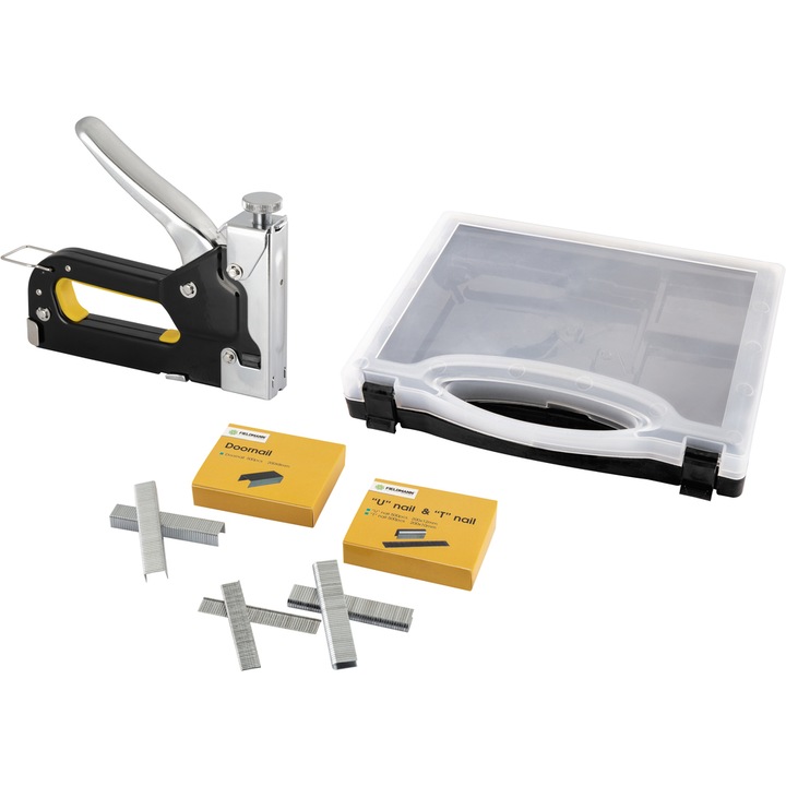 Capsator Fieldmann FDN 3001, maner ergonomic, standard TÜV/GS, 500 capse rectangulare, 500 capse tip "U", 500 capse tip "T", cutie plastic