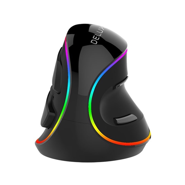 Mouse Gaming Vertical Delux M618 Plus, Iluminare RGB, 4000 DPI, Cu Fir, 6 Butoane, Negru