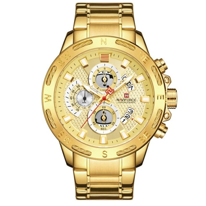 Мъжки часовник Naviforce Chronograph Analog Casual Quartz Fashion Gold