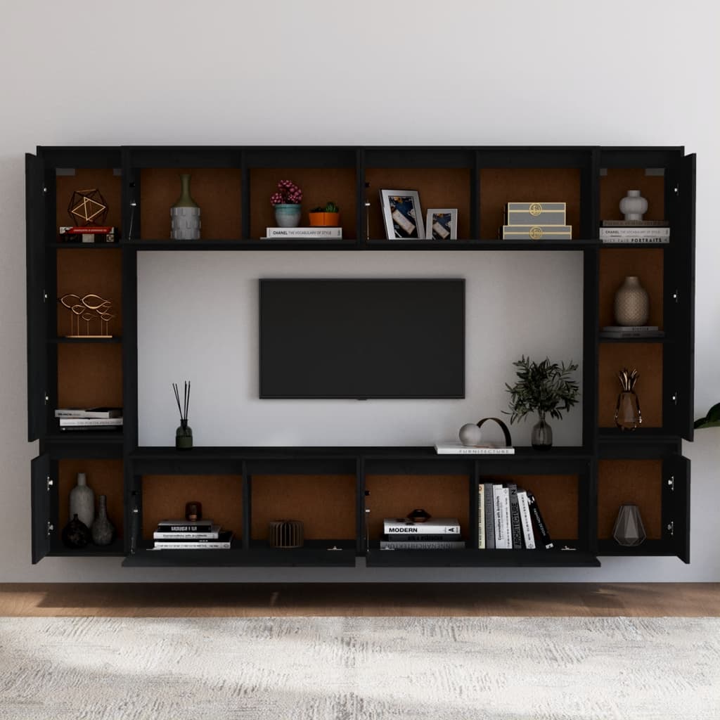 Set 8 dulapuri TV living, Design modern, Lemn masiv de pin, Negru - eMAG.ro