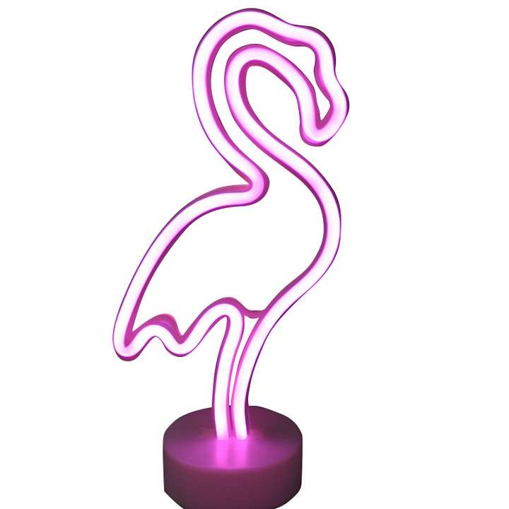 Veioza flamingo neon, lumini LED decorative, roz, alimentare USB/baterie