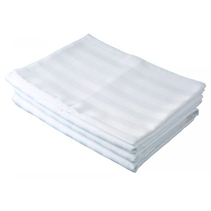 Cearceaf pat Damasc, dungi late, 220x240cm, de culoare alba