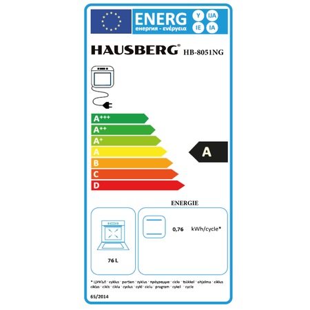 Cuptor incorporabil Hausberg HB-8051NG, Electric, Putere 2000 W, 76 l, 4 Functii, Clasa A, Negru