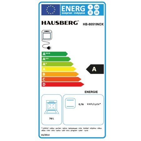 Cuptor incorporabil Hausberg HB-8051IN, Electric, Putere 2000 W, 76 l, 4 Functii, Clasa A, Negru/Inox