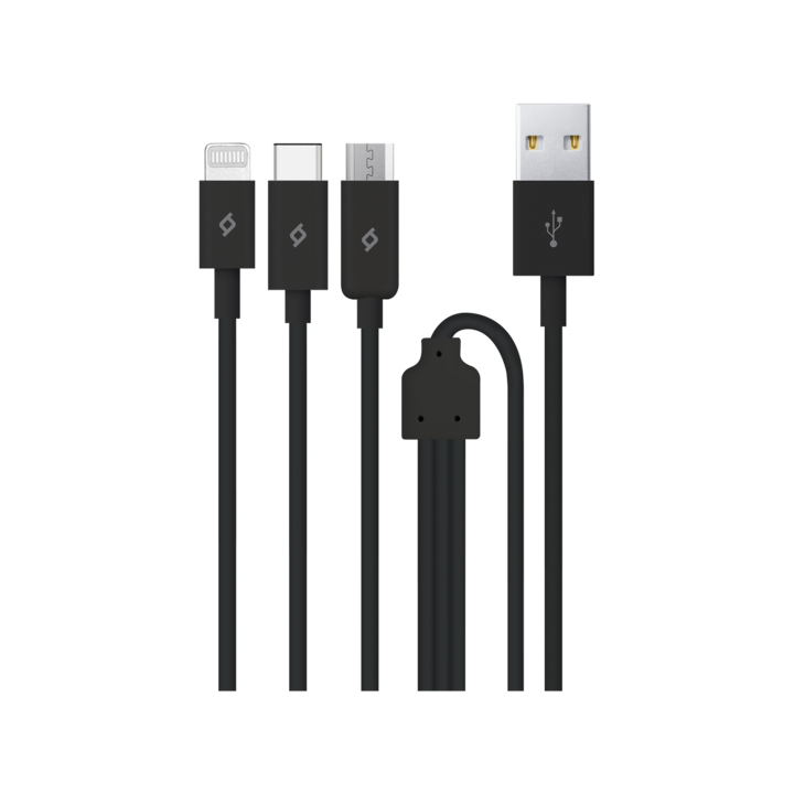 Кабел ttec Trio Charge, Data Mini Cable , Type-C , Lightning , Micro USB , 120cm, Черен