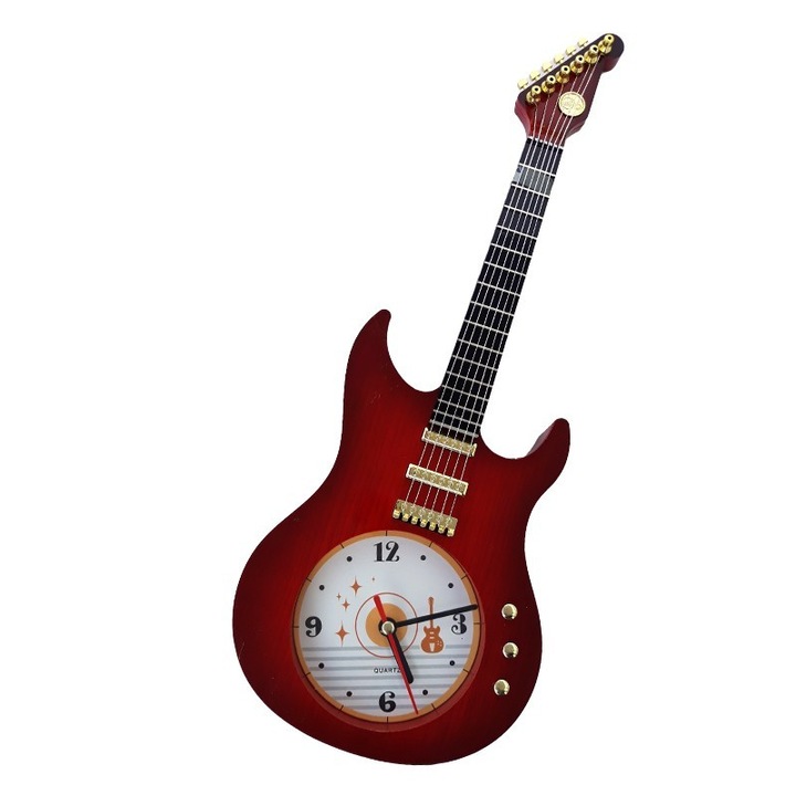 Ceas din plastic, de perete, in forma de chitara electronica, M2, 15x39 cm