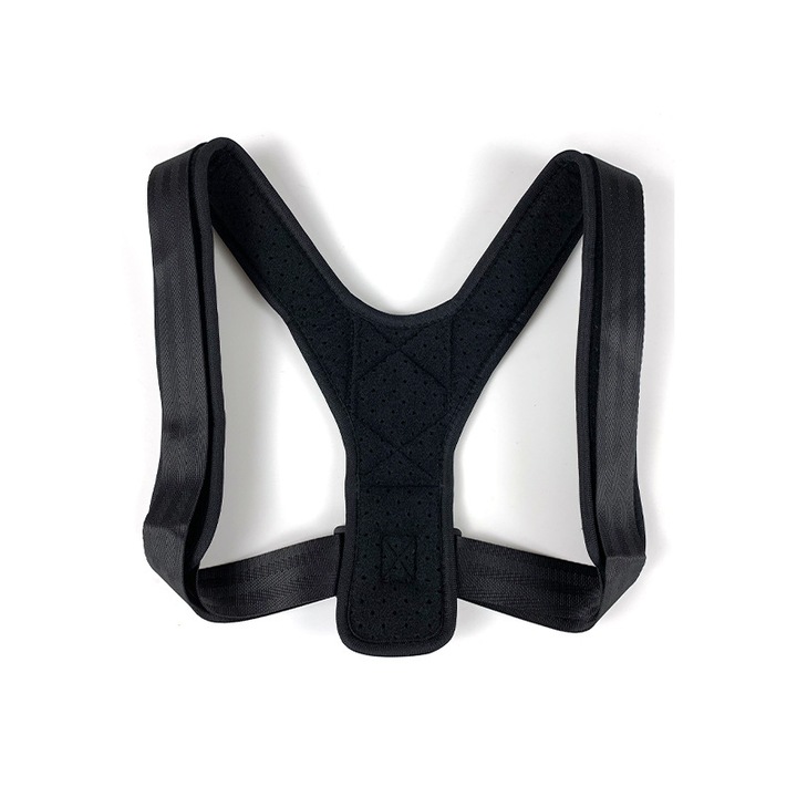 Corector de postura unisex, Piele/Bumbac, Reglabil, 20x14 cm, Negru