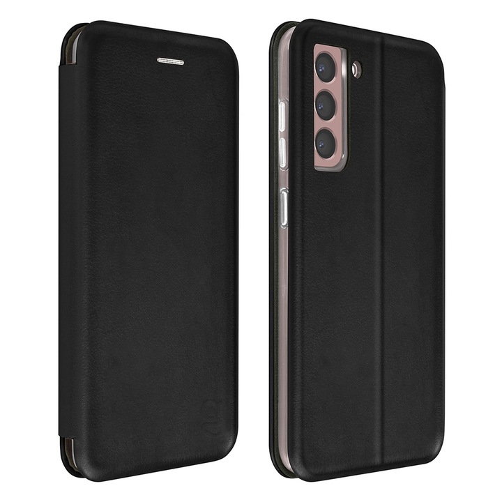 Husa pentru Samsung S21 FE - Flip carte, inchidere magnetica, buzunar card si video stand, Gekko Elegance - Neagra
