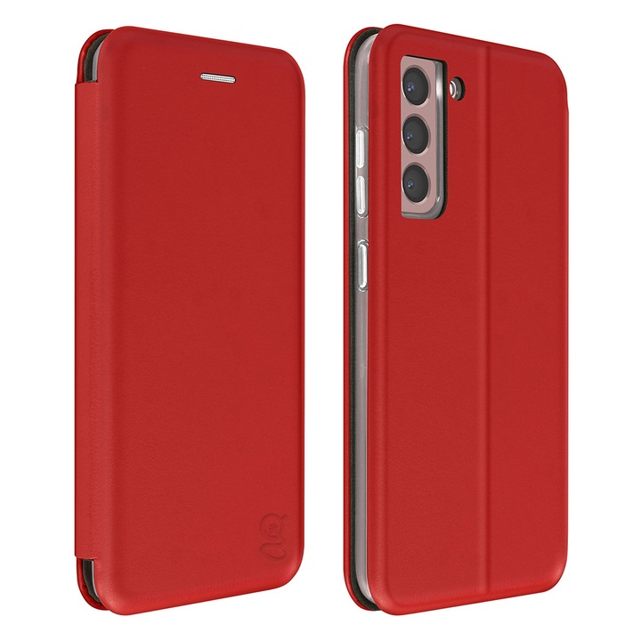 Husa pentru Samsung S21 FE - Flip carte, inchidere magnetica, buzunar card si video stand, Gekko Elegance - Rosie