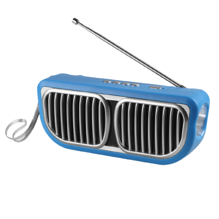 Radio Solar, X-Bass FM, Bluetooth, Lanterna, Boxa MP3, USB, Card, Panou Fotovoltaic - Albastru