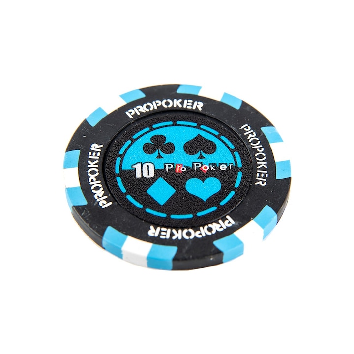 Jeton Pro Poker - Clay - 14g - Culoare Albastru, inscriptionat 10