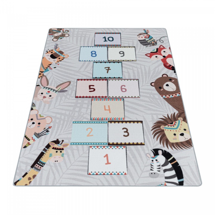 Covor Pentru Copii, Ayyildiz, Play, 80x120 cm, Poliamida, Clasa, 1200 g/m², Dreptunghiular, Oeko-Tex Standard 100, Antiderapant, Cu Fir Scurt, Pentru Interior, Gri