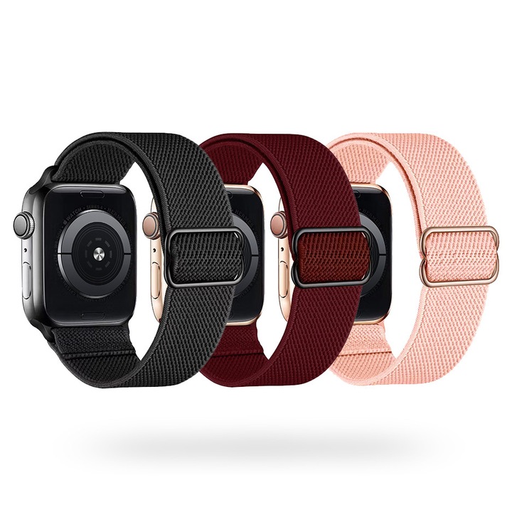 Set 3 curele smartwatch, MATCHEASY, Nylon, Compatibil cu Apple watch 1/2/3/4/5/6/7/SE/8, 38/40/41mm, Multicolor