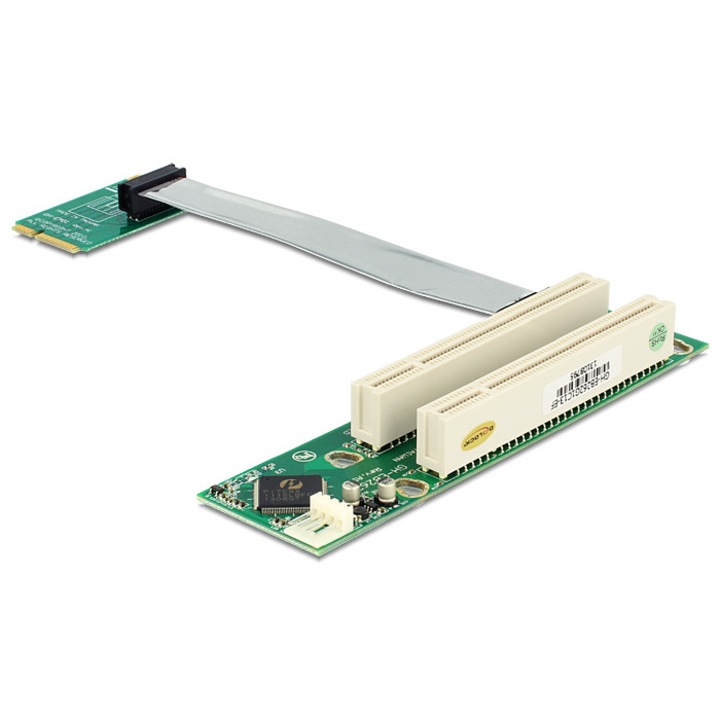 Delock emelőkártya Mini PCI Express > 2 x PCI 32 Bit 5 V flexibilis kábellel, 13 cm, balos