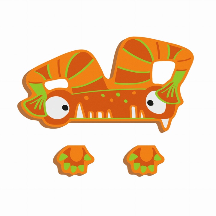 Decoratiune perete Woody Small Foot Design, Lemn, Portocaliu/Verde