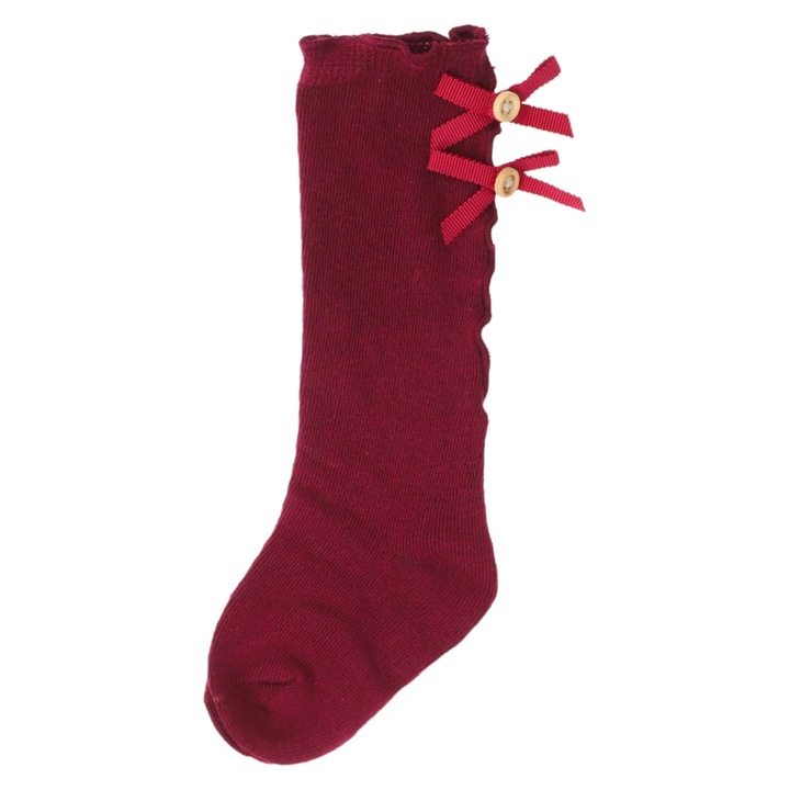 Дълги чорапи за момиче, 95% памук, панделки, NO2986, 2-3 години, бордо
