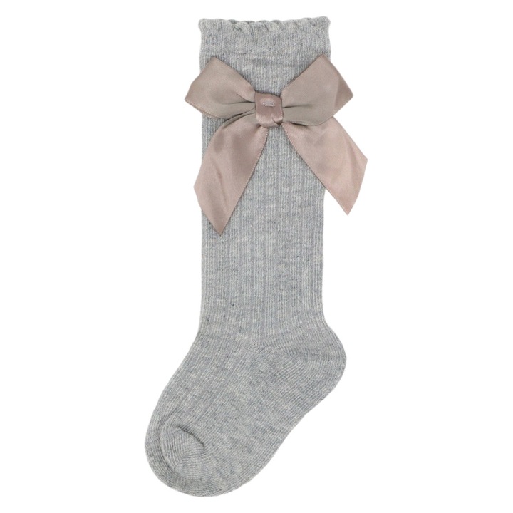 Дълги чорапи за момиче, 95% памук, панделка, NO3877, 2-3 години, сиво