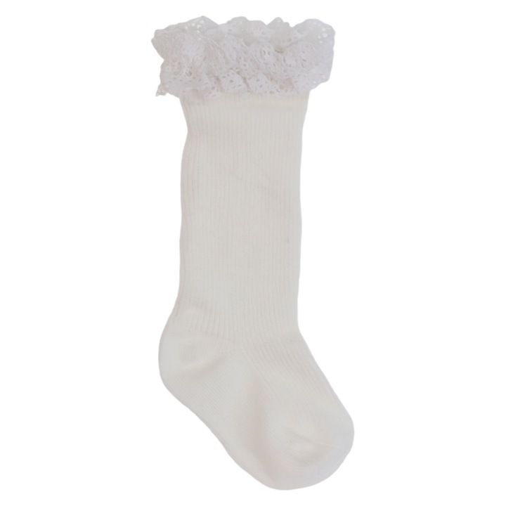 Детски чорапи, с дантела, 95% памук, NO8013, 12-18 месеца, бели